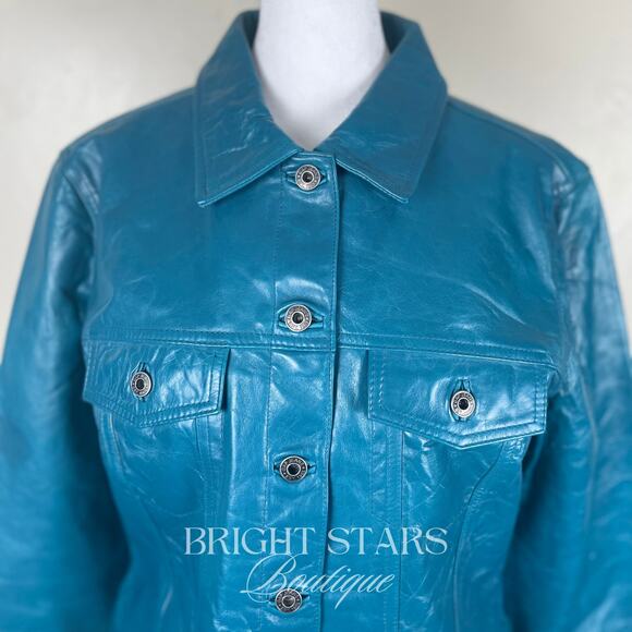 Rare Blue Teal Leather Jacket ASO Dawn Summers Buffy The Vampire Slayer Y2K - Picture 8 of 13